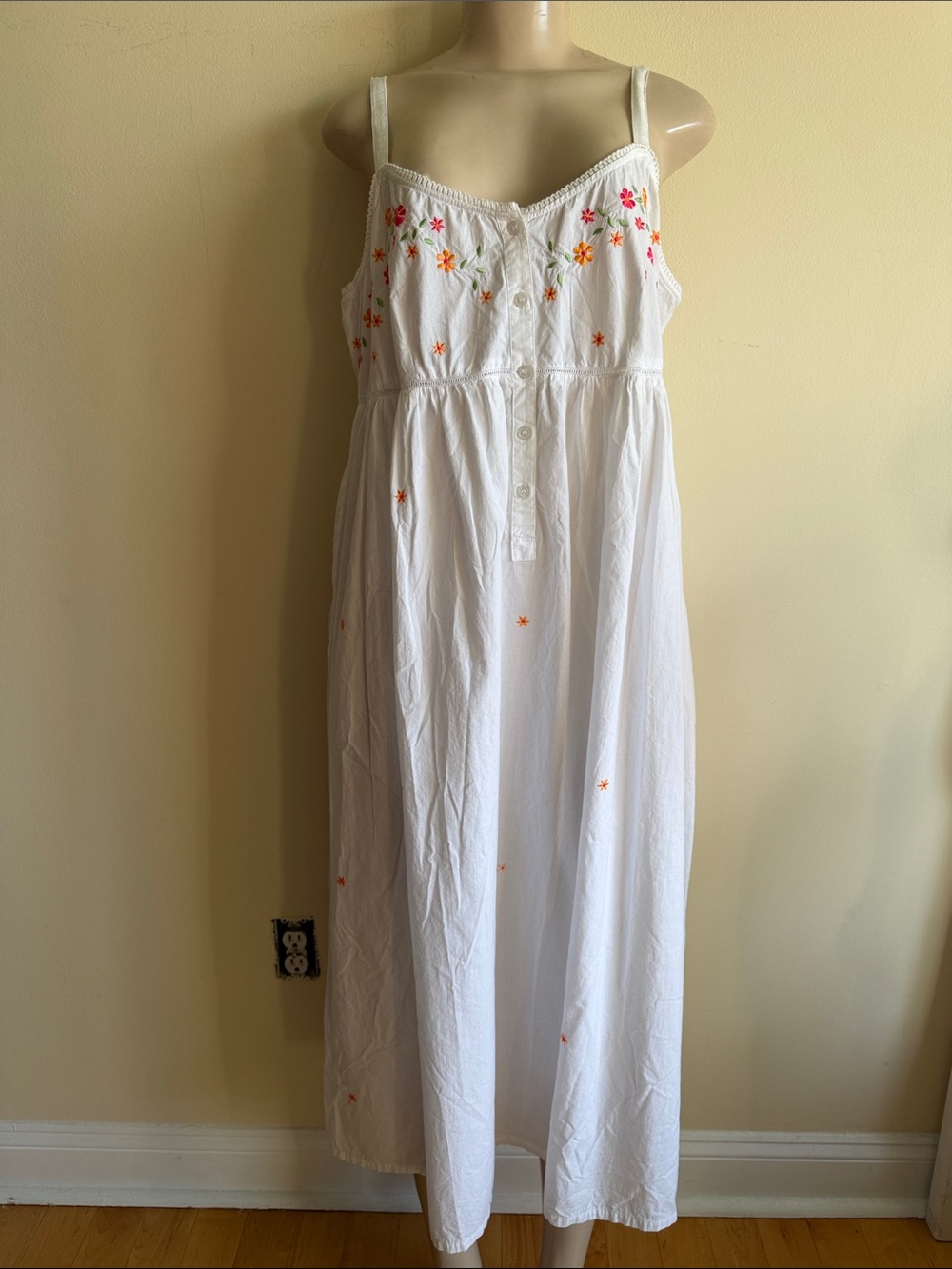 White Embroidered Maxi Sundress with Floral Accents